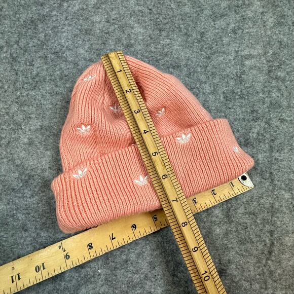 Adidas Beanie Hat Peach Pink Trellis All Over Print Logo Women's One Size Winter - Picture 7 of 7